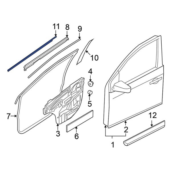 Nissan OE 80820ET000 Front Right Outer Door Belt Molding