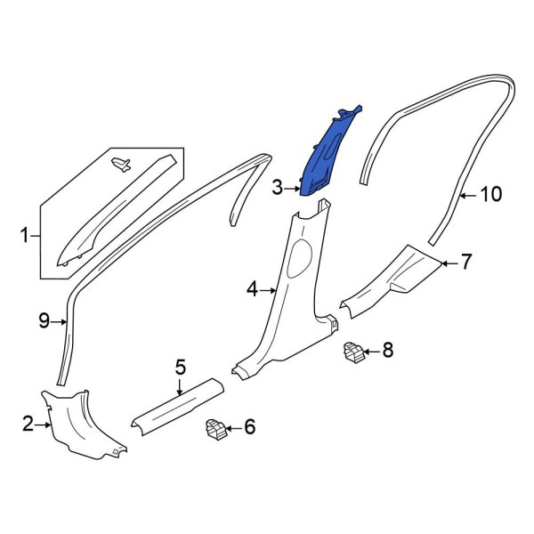 Nissan OE 769145EF2A Left Upper Door Pillar Post Trim Set