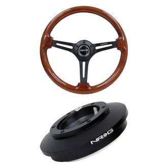 NRG Innovations® - 2-Pc 350mm Reinforced Wood Steering Wheel Kit