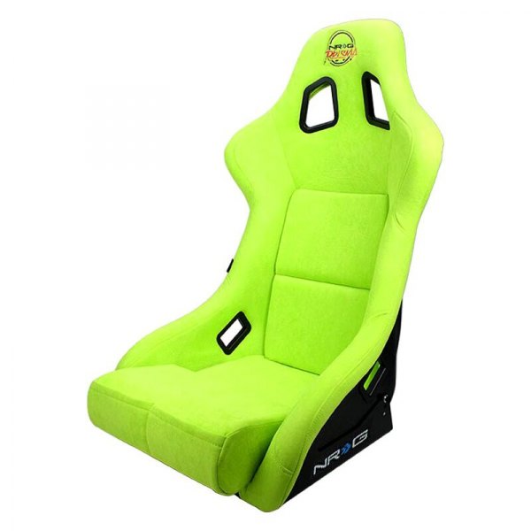 NRG Innovations® - PRISMA™ Series Neon Green Fiberglass Full Bucket Alcantara Racing Seat, Large