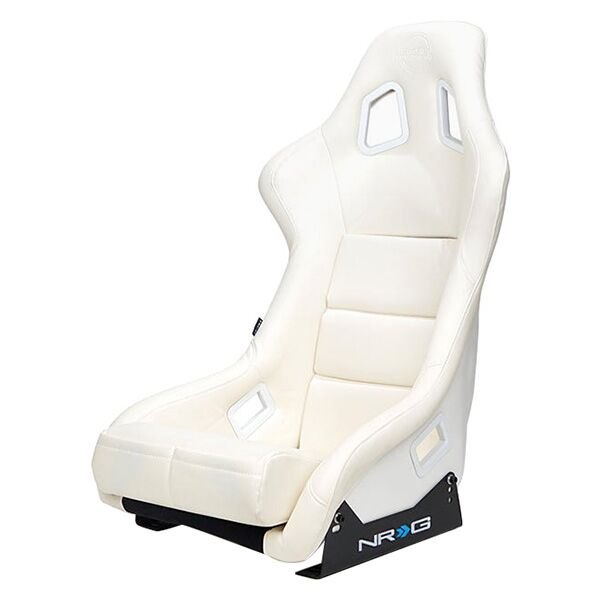 NRG Innovations® - PRISMA™ Series Vynil Edition White Fiberglass Full Bucket Vinyl Racing Seat, Large