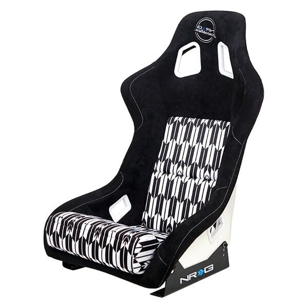 NRG Innovations® - PRISMA™ Series Black & White Yaba Print Fiberglass Full Bucket Vegan Suede Racing Seat, Large