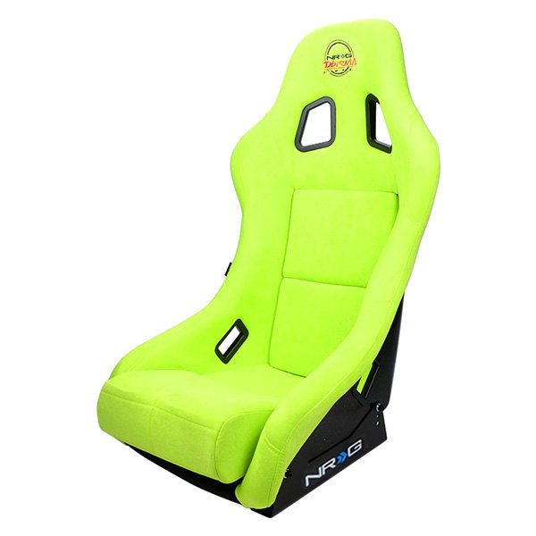 NRG Innovations® - PRISMA™ Series Neon Green Fiberglass Full Bucket Alcantara Racing Seat, Medium