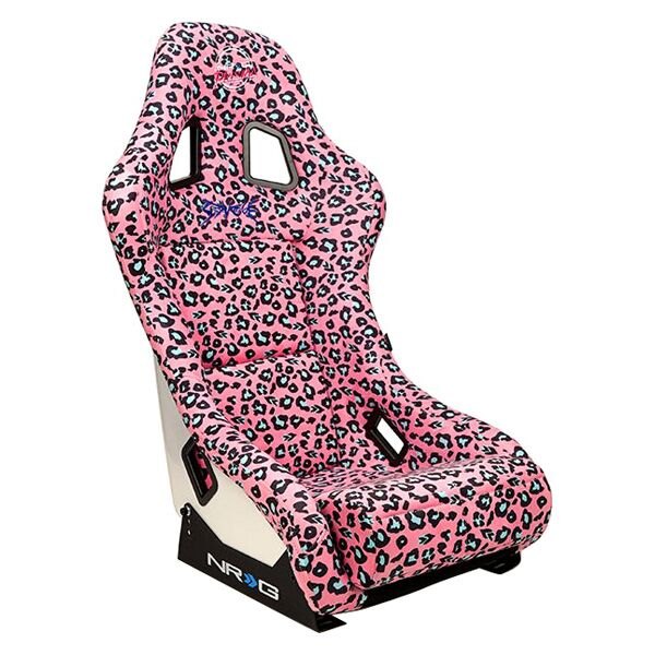 NRG Innovations® - PRISMA™ Series Savage Edition Pink Leopard Print Fiberglass Full Bucket Alcantara Racing Seat, Medium