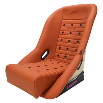 NRG Innovations® - ST Retro Series Off-White Fiberglass Bucket Racing Seat, Caramel PVC Leather with Brown Stitching