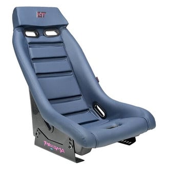 NRG Innovations® - GTS Retro Series Silver Fiberglass Bucket Racing Seat, Navy PVC Leather