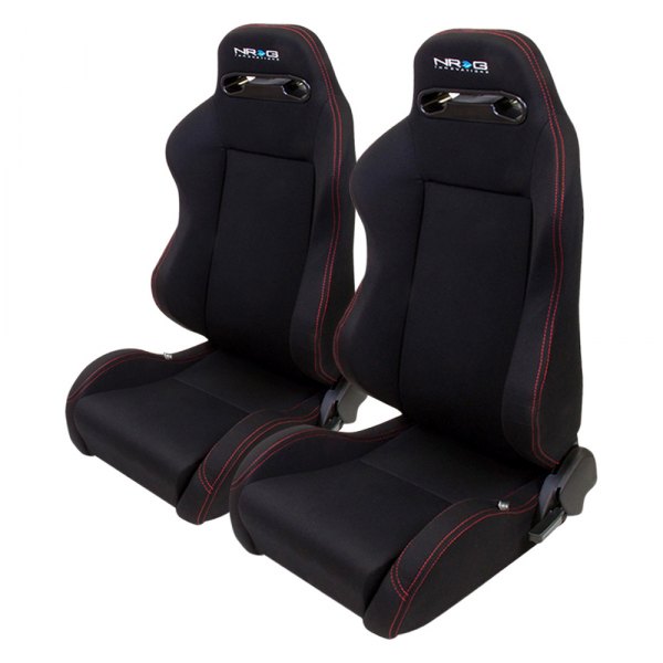 NRG Innovations® - Type-R Series Sport Seats, Fabric, Black with Red Stitch