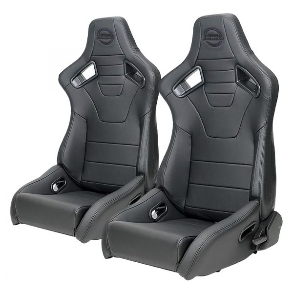 NRG Innovations® - Omega Series Reclinable Racing Seats, Black with Black Carbon Vinyl Back