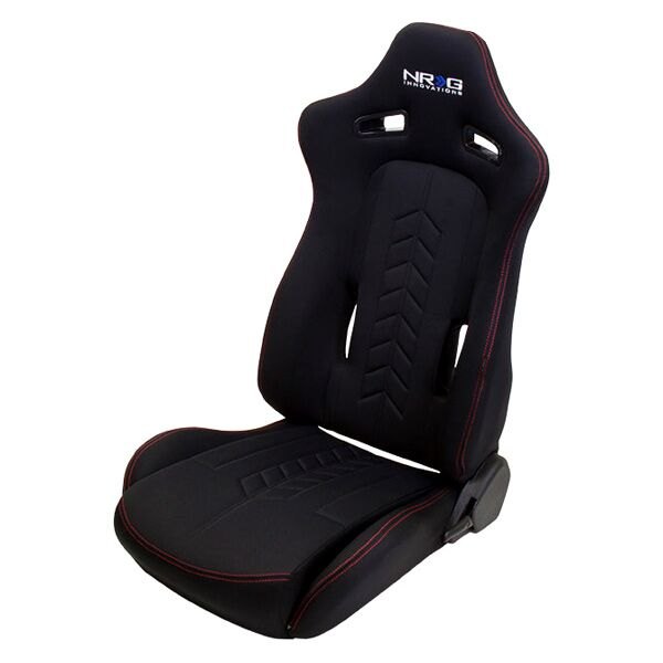 NRG Innovations® - The Arrow Series Sport Seats, Black with Red Stitching and Stitching Logo