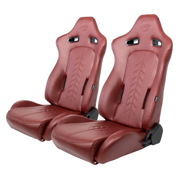 NRG Innovations® - The Arrow Series Sport Seats, Maroon Vinyl with Maroon Stitching and Pressed Logo