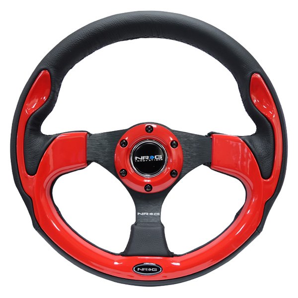 NRG Innovations® - 3-Spoke Pilota Series Black Leather Reinforced Steering Wheel with Red Trim