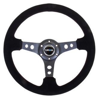 NRG Innovations® - 3-Spoke Black Suede Reinforced Steering Wheel with Round Holes