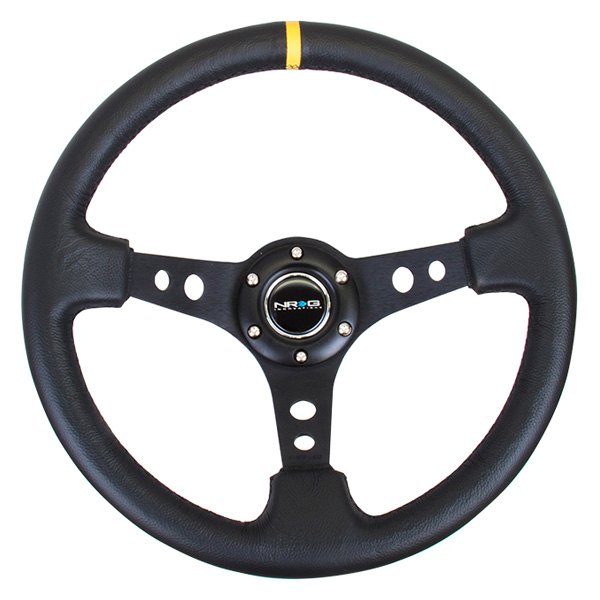 NRG Innovations® - 3-Spoke Reinforced Leather Steering Wheel with Center Mark