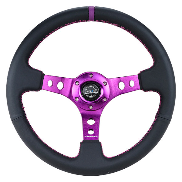 NRG Innovations Forgedステアリングハンドル用パーツパープル NRG Innovations® RST-006PP - 3-Spoke Black Leather Reinforced