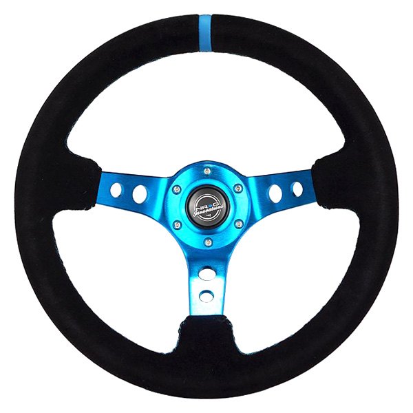 NRG Innovations® - 3-Spoke Black Suede Reinforced Steering Wheel with Round Holes and Center Mark