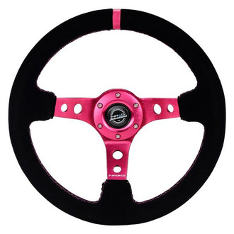 NRG Innovations® - 3-Spoke Black Suede Reinforced Steering Wheel with Round Holes and Center Mark