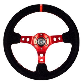 NRG Innovations® - 3-Spoke Black Suede Reinforced Steering Wheel with Round Holes and Center Mark
