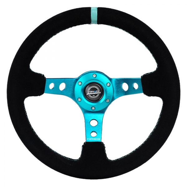 NRG Innovations® - 3-Spoke Black Suede Reinforced Steering Wheel with Round Holes and Center Mark