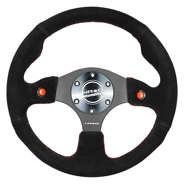 NRG Innovations® - 3-Spoke Black Suede Reinforced Steering Wheel with Dual Buttons