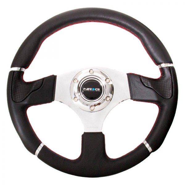 NRG Innovations® - 3-Spoke Evo Style Black Leather Reinforced Steering Wheel