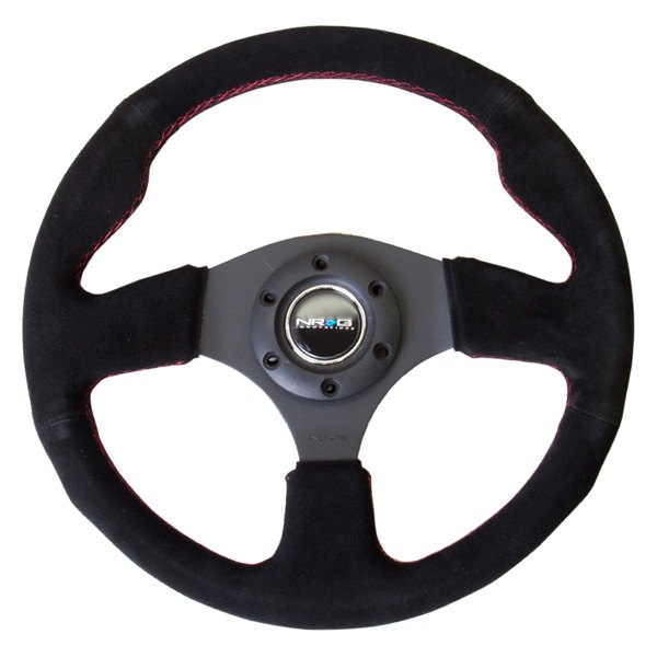 NRG Innovations® - 3-Spoke Race Style Black Suede Reinforced Steering Wheel with Red Stitching