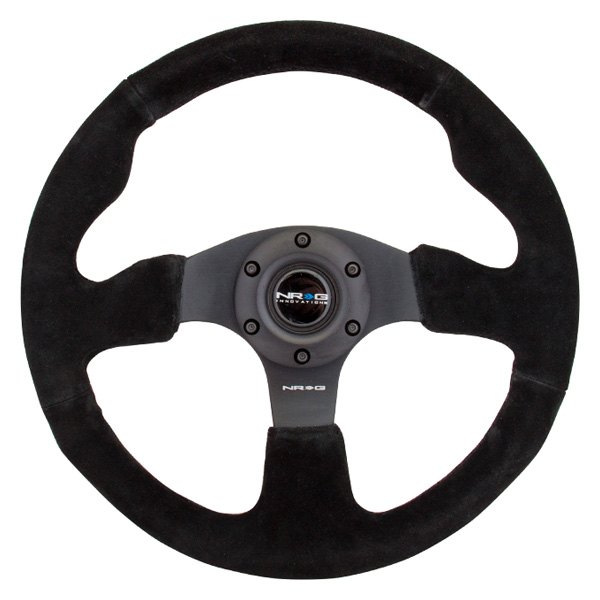 NRG Innovations® - 3-Spoke Race Style Black Suede Reinforced Steering Wheel with Black Stitching