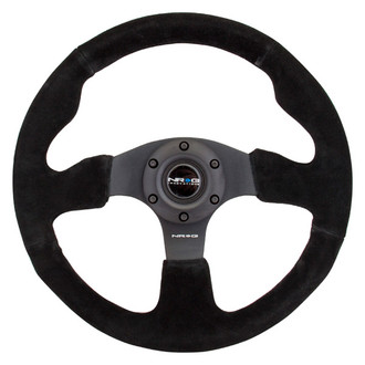 NRG Innovations® - 3-Spoke Race Style Black Suede Reinforced Steering Wheel with Black Stitching
