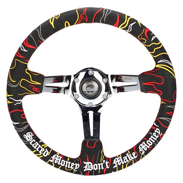NRG Innovations® - 3-Spoke Ryan Litteral V3 Black Alcantara Reinforced Steering Wheel with Chrome Spokes