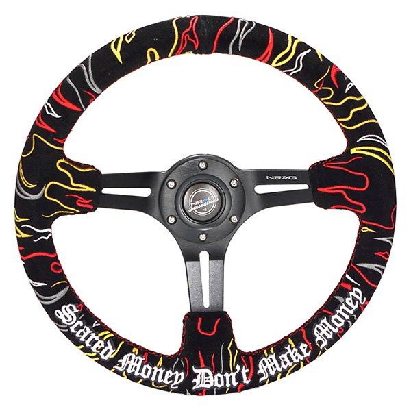 NRG Innovations® - 3-Spoke Ryan Litteral V3 Red Alcantara Reinforced Steering Wheel with Black Spokes