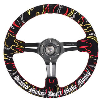 NRG Innovations® - 3-Spoke Ryan Litteral V3 Red Alcantara Reinforced Steering Wheel with Black Spokes
