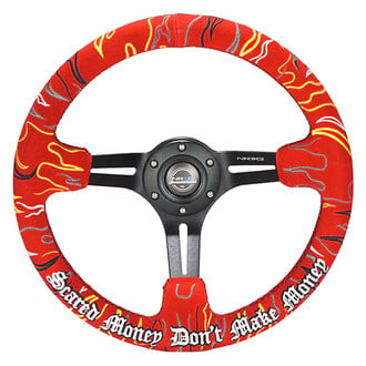 NRG Innovations® - 3-Spoke Ryan Litteral V3 Black Alcantara Reinforced Steering Wheel with Black Spokes