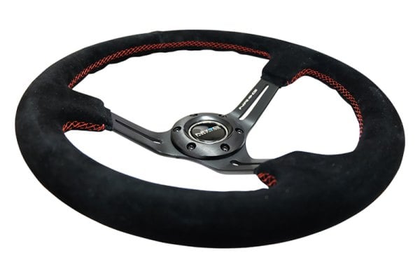 NRG 350mm Sport Steering Wheel Leather 3" Deep Red Stitch W/ Slits