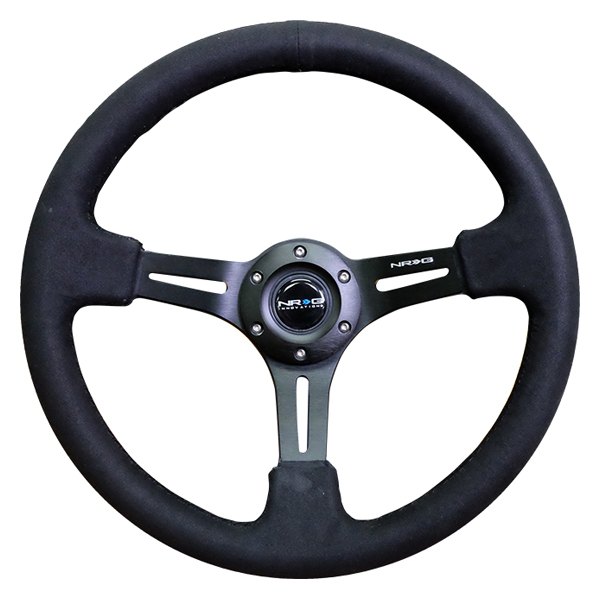 NRG Innovations® - 3-Spoke Black Alcantara Reinforced Steering Wheel with Black Spokes and Slits