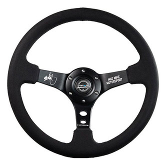 NRG Innovations® - 3-Spoke MadMike Signature Series Alcantara Black Reinforced Steering Wheel