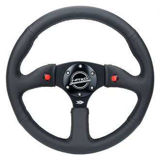 NRG Innovations® - 3-Spoke Reinforced Steering Wheel with Comfort Grip and Dual Button