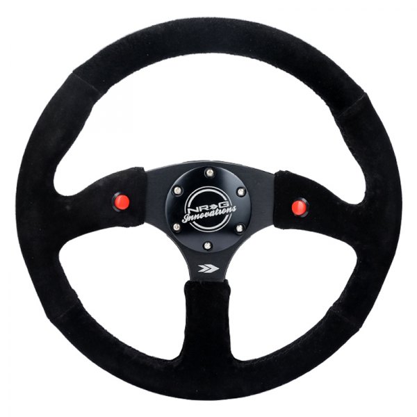 NRG Innovations® - 3-Spoke Black Suede Reinforced Steering Wheel with Suede Finish and Dual Button