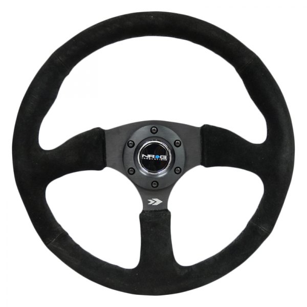 NRG Innovations® - 3-Spoke Black Suede Reinforced Steering Wheel with Comfort Grip and Black Spokes