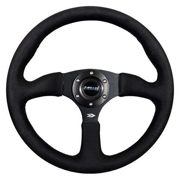 NRG Innovations® - 3-Spoke Black Alcantara Reinforced Steering Wheel with Comfort Grip and Black Spokes