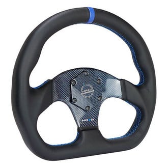 NRG Innovations® - 3-Spoke Flat Bottom Reinforced Steering Wheel with Center Mark and Carbon Fiber Center Spoke
