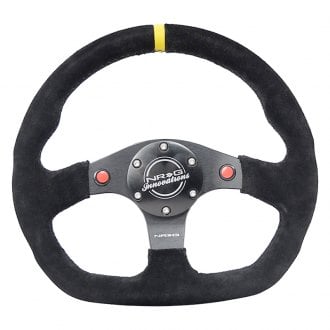 NRG Innovations® - 3-Spoke Flat Bottom Black Steering Wheel with Push Buttons