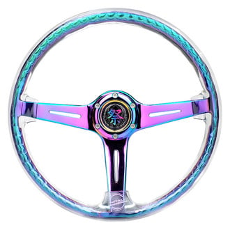 NRG Innovations® - 3-Spoke Matsuri Clear Acrylic Reinforced Steering Wheel with Neo Chrome Spokes and Slits