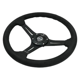 NRG Innovations® - 3-Spoke Suede Racing Reinforced Steering Wheel with Suede Racing Finish and Solid Spoke with Slits