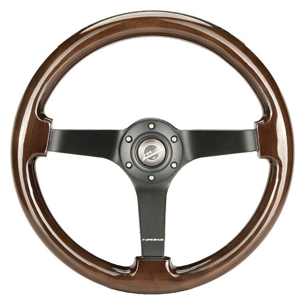 NRG Innovations® - 3-Spoke Classic Dark Wood Grain Reinforced Steering Wheel with Matte Black Spokes