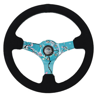 NRG Innovations® - Reinforced Hydro Dipped Blossom Floral Sport Steering Wheel Suede with Teal stitching