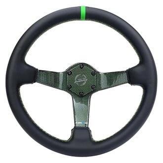 NRG Innovations® - 3-Spoke Laced Carbon Fiber Steering Wheel with Leather Grip
