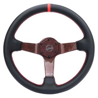 NRG Innovations® - 3-Spoke Laced Carbon Fiber Steering Wheel with Leather Grip