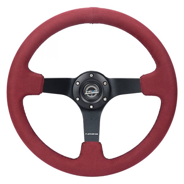 NRG Innovations® - 3-Spoke Burgundy Alcantara Reinforced Steering Wheel with Baseball Stitching