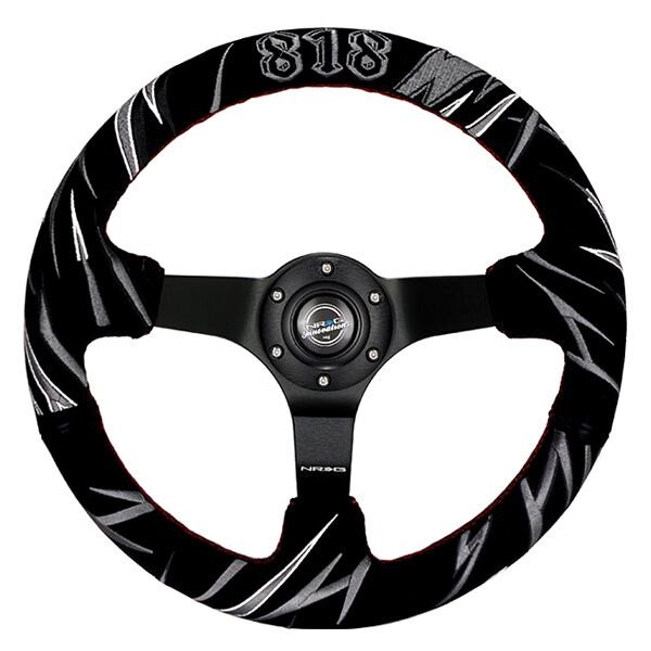 NRG Innovations® - 3-Spoke Jeff Jones Signature Black Suede Reinforced Steering Wheel with Black Baseball Stitching