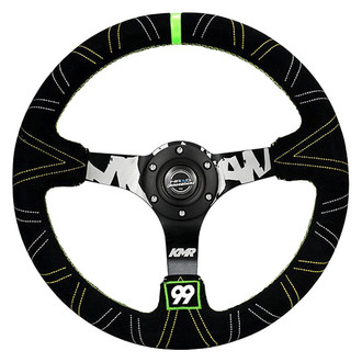 NRG Innovations® - 3-Spoke Kyle Mohan Signature Black Suede Reinforced Steering Wheel