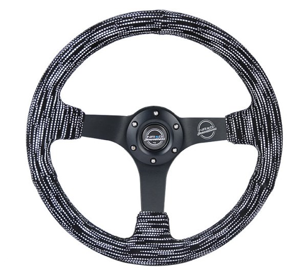 NRG Innovations® - 3-Spoke Black Alcantara Reinforced Steering Wheel with Matte Black Steel Spokes and Black Regular Stitching